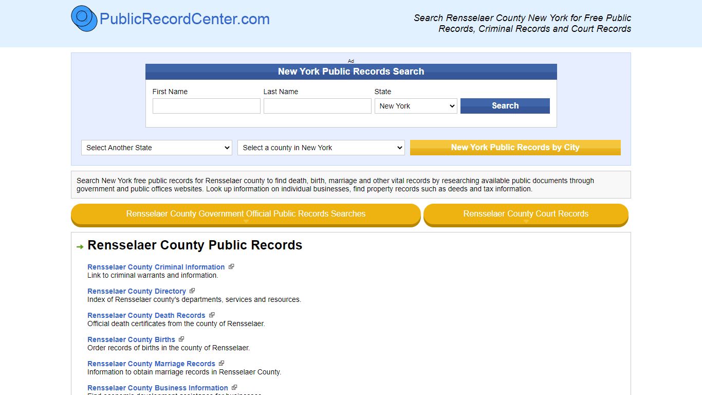 Rensselaer County New York Free Public Records - Court Records ...